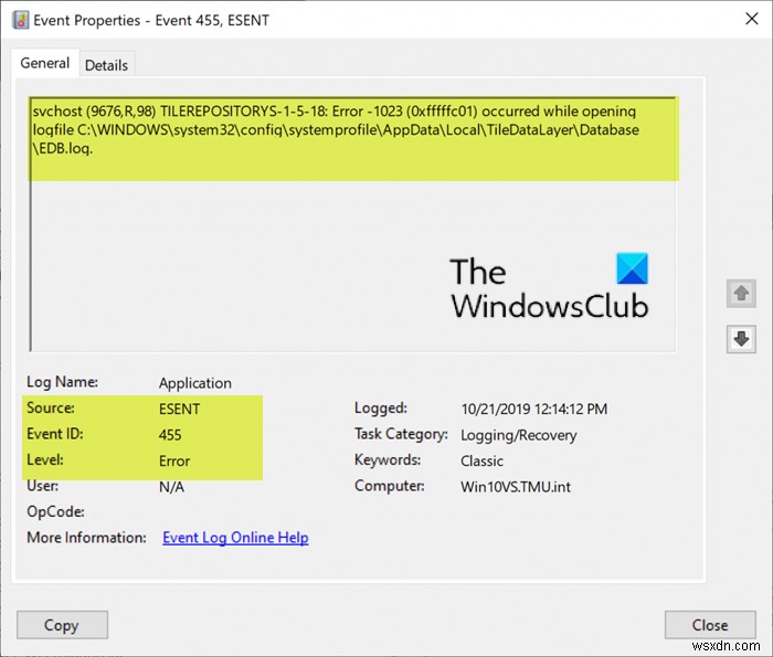 วิธีแก้ไขข้อผิดพลาด Event ID 455 ESENT บน Windows 11/10 