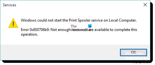 ข้อผิดพลาดของตัวจัดคิวเครื่องพิมพ์ 0x800706B9 มีทรัพยากรไม่เพียงพอสำหรับการดำเนินการนี้ให้เสร็จสิ้น 
