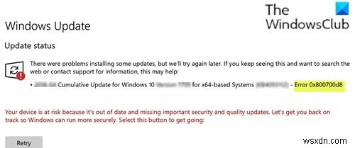 แก้ไขข้อผิดพลาด Windows Update 0x800700d8 บน Windows 10 