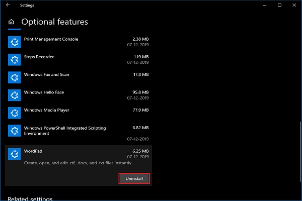 วิธีถอนการติดตั้งและติดตั้ง Microsoft WordPad ใหม่ใน Windows 10 
