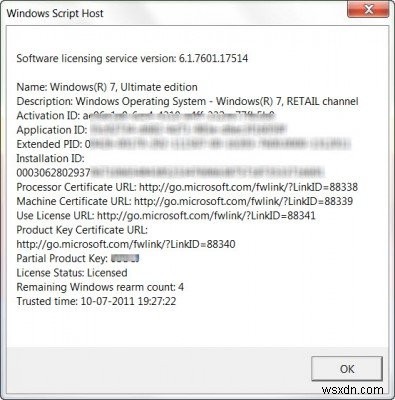 ดูสถานะใบอนุญาตและรหัสการเปิดใช้งานของระบบปฏิบัติการ Windows ของคุณด้วย slmgr.vbs 