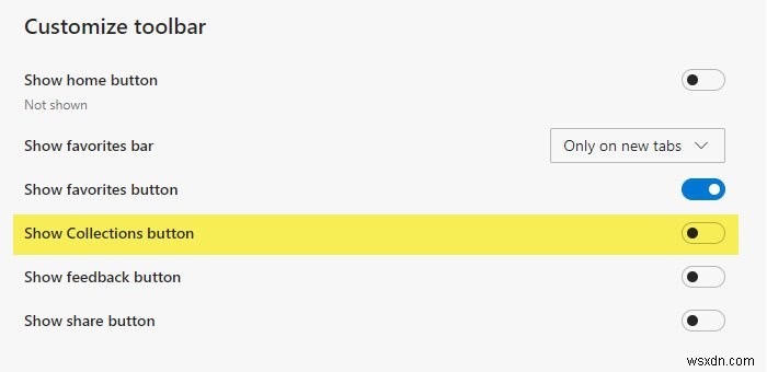 วิธีแสดงหรือซ่อนปุ่มคอลเลกชันในเบราว์เซอร์ Microsoft Edge 