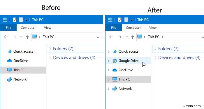 วิธีเพิ่ม Google Drive ไปยังบานหน้าต่างนำทาง File Explorer ใน Windows 10 