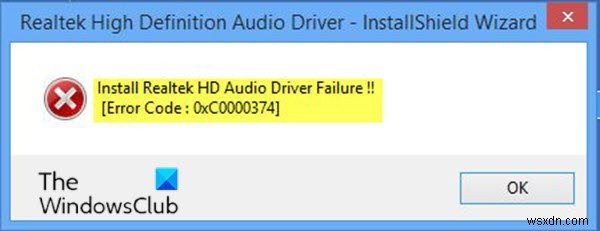 แก้ไขการติดตั้ง Realtek HD Audio Driver Failure ข้อผิดพลาด OxC0000374 บน Windows 10 