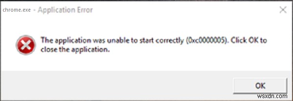 ข้อผิดพลาดของแอปพลิเคชัน:แอปพลิเคชันไม่สามารถเริ่มต้นได้อย่างถูกต้อง 0xc0000005 