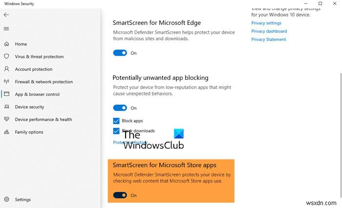 เปิดหรือปิดตัวกรอง SmartScreen สำหรับแอป Microsoft Store ใน Windows 11/10 