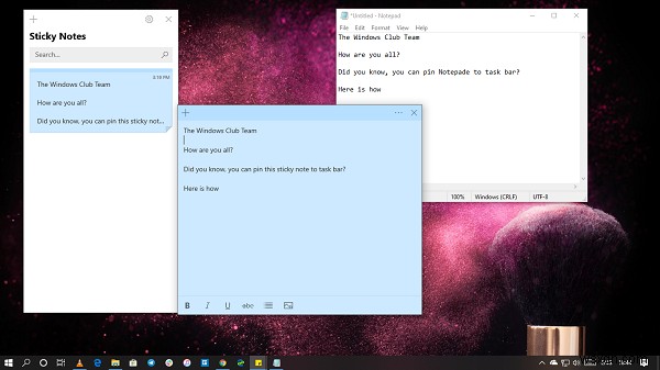 วิธีใส่ Sticky Note หรือ Notepad บนเดสก์ท็อปใน Windows 11/10 