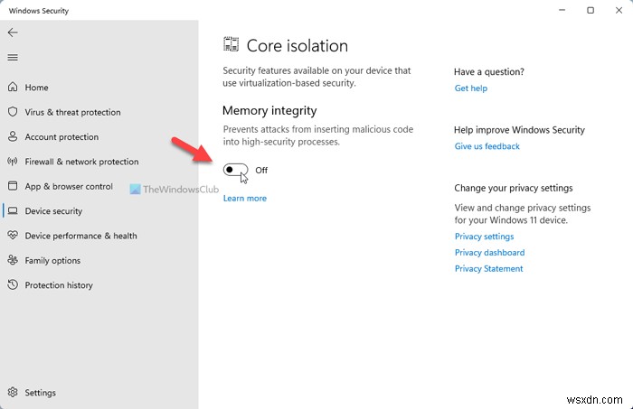 ปิดการป้องกันความสมบูรณ์ของหน่วยความจำเพื่ออัปเดต Windows 11/10 . ต่อไป 