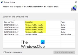 ตัวติดตั้งโมดูล Windows แสดงรายการ System Restore Point ล้มเหลวใน Windows 11/10 