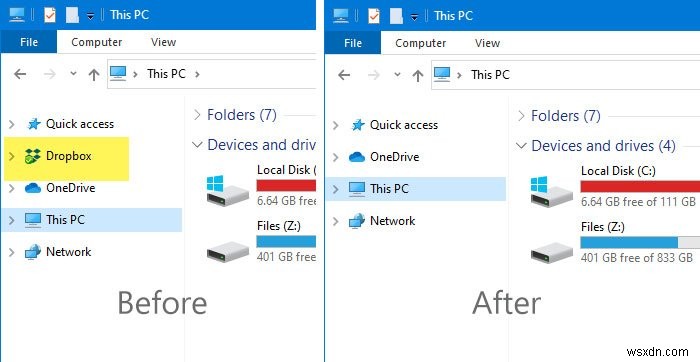 วิธีลบ Dropbox ออกจากบานหน้าต่างนำทาง File Explorer 