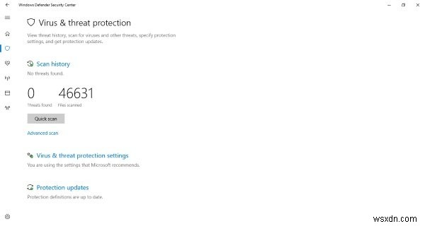 จัดการรายการกักกันและการยกเว้นใน Windows Defender Security Center 