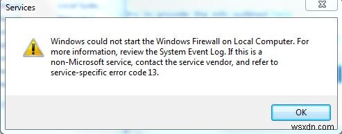 Windows ไม่สามารถเริ่ม Windows Firewall บน Local Computer 