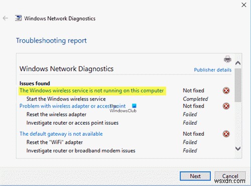 Windows Wireless Service ไม่ทำงานบนคอมพิวเตอร์เครื่องนี้ 