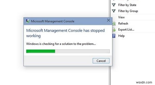 Microsoft Management Console (MMC.exe) หยุดทำงาน 