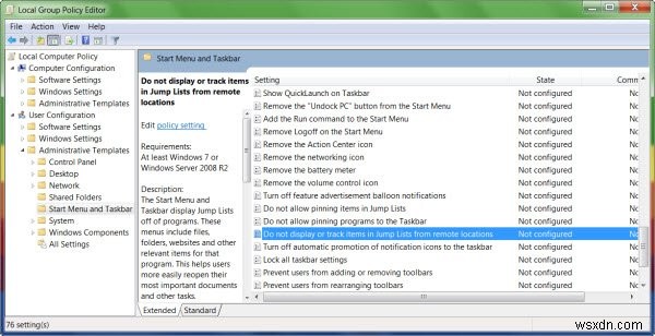 วิธีปิดการใช้งาน Taskbar Jump Lists ใน Windows 11/10 