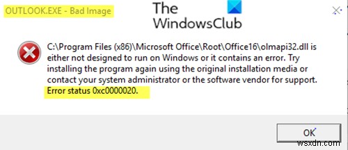 แก้ไขภาพไม่ดี สถานะข้อผิดพลาด 0xc0000020 บน Windows 11/10 