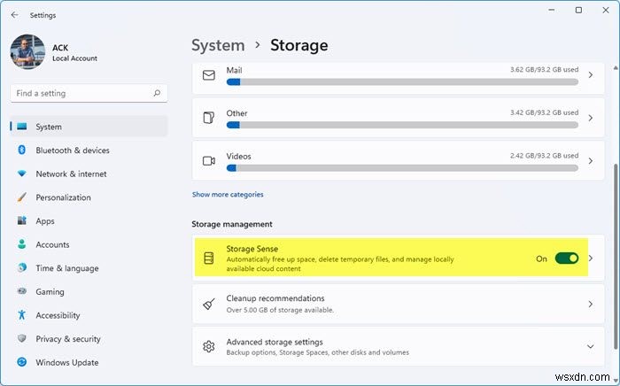 ลบไฟล์ขยะโดยอัตโนมัติโดยใช้ Storage Sense ใน Windows 11/10 