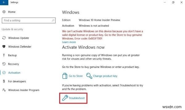 แก้ไขรหัสข้อผิดพลาดการเปิดใช้งาน Windows 10 0x8007007B 