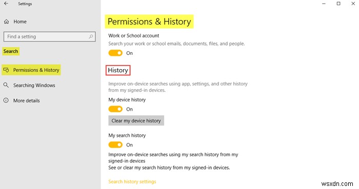 การตั้งค่าการค้นหาใน Windows 10 – การอนุญาต ประวัติ การค้นหา Windows 