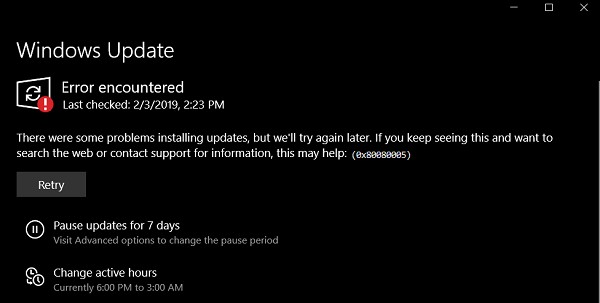 แก้ไขข้อผิดพลาด Windows Update 0x80080005 บน Windows 11/10 