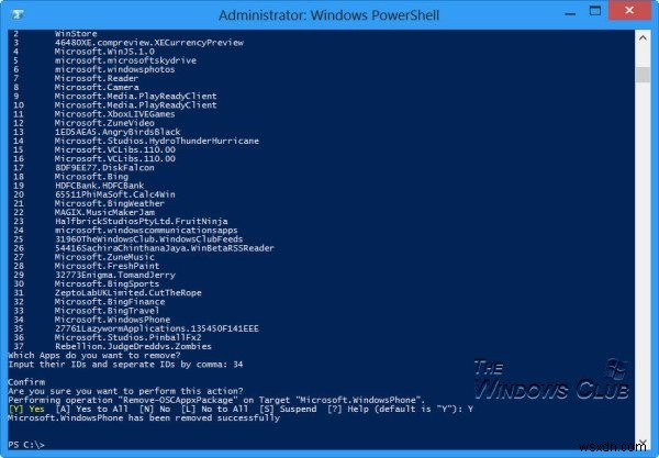 ลบหรือถอนการติดตั้งแอพ Windows Store ทั้งหมดโดยใช้สคริปต์ PowerShell 