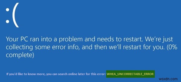 WHEA_UNCORRECTABLE_ERROR, 0x00000124 หน้าจอสีน้ำเงินบน Windows 11/10 