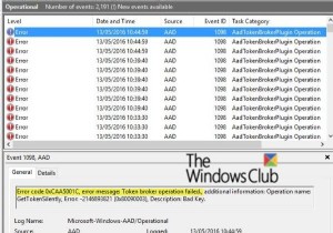รหัสเหตุการณ์ 1098:ข้อผิดพลาด 0xCAA5001C การดำเนินการนายหน้าโทเค็นล้มเหลวใน Windows 10 