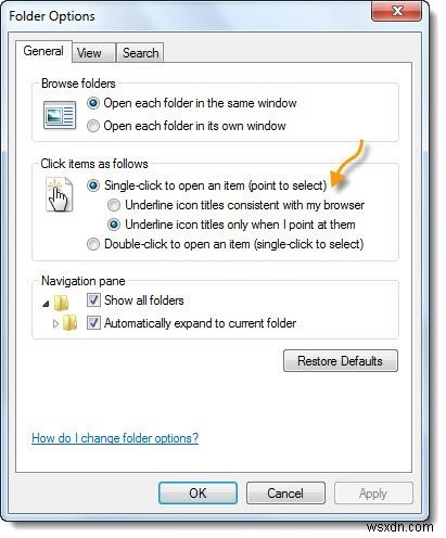 วิธีเปิดรายการด้วย Single Click แทน Double Click ใน Windows 10 