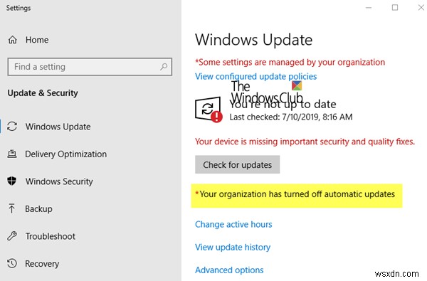 องค์กรของคุณปิดการอัปเดตอัตโนมัติใน Windows 11/10 