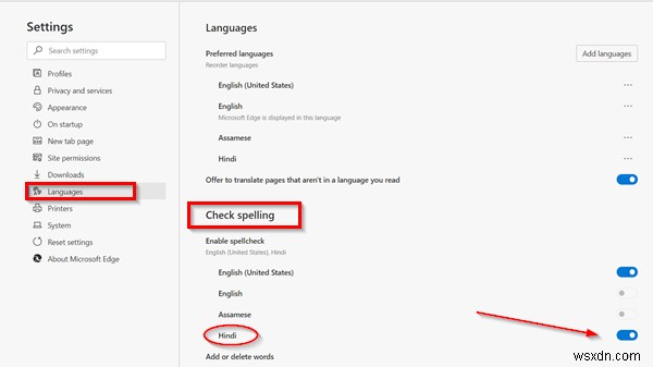 เปิดหรือปิดการตรวจสอบการสะกดในเบราว์เซอร์ Edge สำหรับภาษาเฉพาะ 