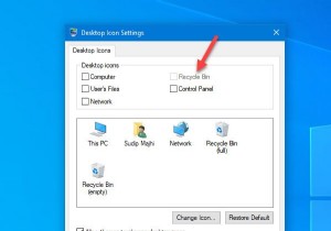 ถังรีไซเคิลเป็นสีเทาในการตั้งค่าไอคอนเดสก์ท็อปใน Windows 10 