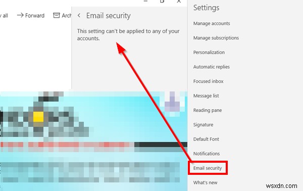การตั้งค่านี้ใช้กับบัญชีของคุณไม่ได้ – Email Security 