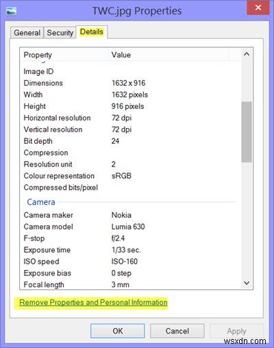 ลบคุณสมบัติและข้อมูลส่วนบุคคลออกจากภาพถ่าย ไฟล์ใน Windows 11/10 