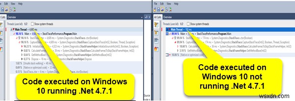 ประสิทธิภาพ System.Diagnostics.StackFrame ลดลงใน Windows 10 