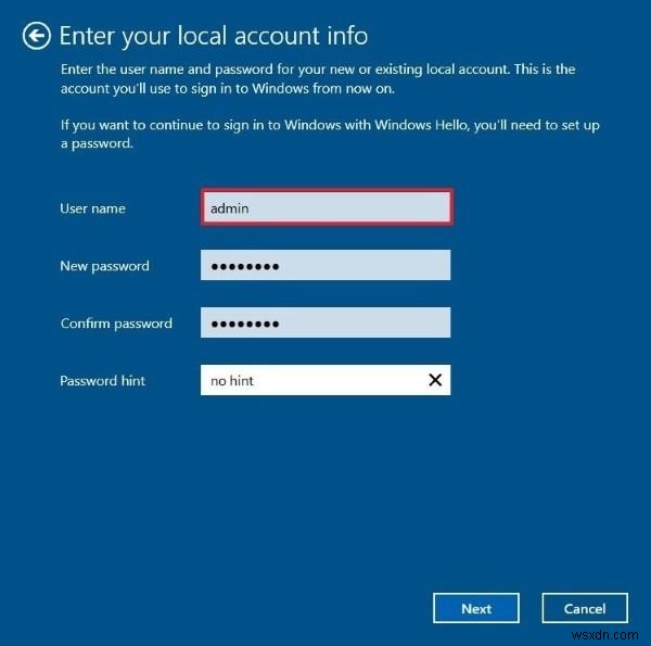 สร้างบัญชีท้องถิ่นระหว่างหรือหลังการติดตั้ง Windows 10 Home 