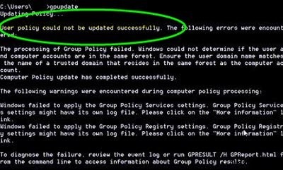 ไม่สามารถอัปเดตนโยบายคอมพิวเตอร์ได้สำเร็จ การประมวลผลนโยบายกลุ่มล้มเหลว 