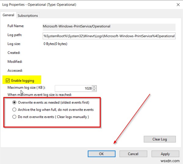 วิธีเปิดใช้งานการบันทึกการพิมพ์ใน Event Viewer บน Windows 10 