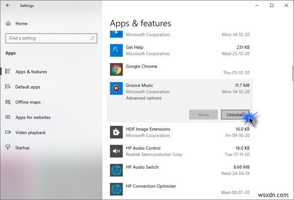ถอนการติดตั้ง Groove Music ออกจาก Windows 10 