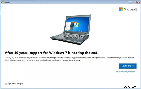 วิธีปิดหรือหยุดการแจ้งเตือนการสิ้นสุดการสนับสนุนของ Windows 7 