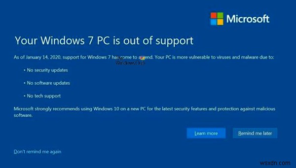 วิธีปิดหรือหยุดการแจ้งเตือนการสิ้นสุดการสนับสนุนของ Windows 7 