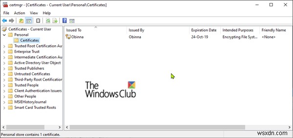 นำเข้าใบรับรองการเข้ารหัสไฟล์ EFS และคีย์ (ไฟล์ PFX) ใน Windows 10 