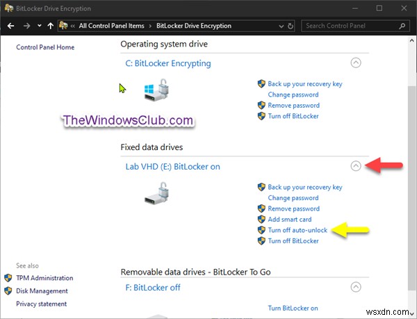 เปิดหรือปิดการปลดล็อกอัตโนมัติสำหรับไดรฟ์ข้อมูลที่เข้ารหัสด้วย BitLocker ใน Windows 10 