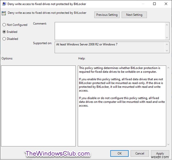 ปฏิเสธการเข้าถึงการเขียนไปยังไดรฟ์แบบตายตัวที่ไม่ได้รับการปกป้องโดย BitLocker ใน Windows 10 