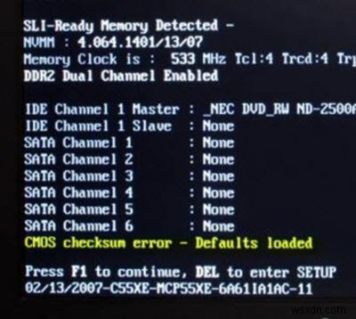CMOS Checksum Error fix สำหรับคอมพิวเตอร์ Windows 