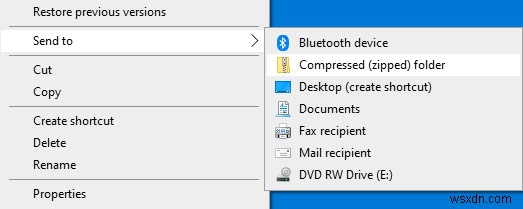 โฟลเดอร์บีบอัด (ซิป) หายไปจากเมนูส่งไปที่ใน Windows 10 