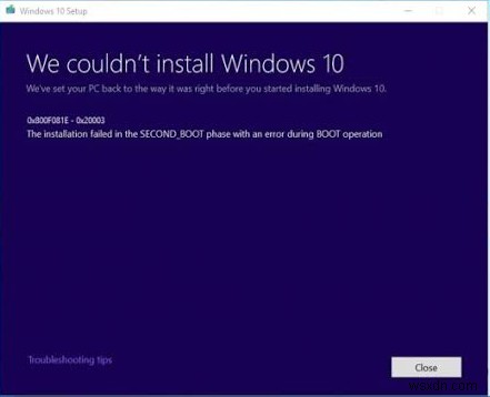 แก้ไขข้อผิดพลาด 0x800F081E – 0x20003 ระหว่างการอัพเกรด Windows 10 