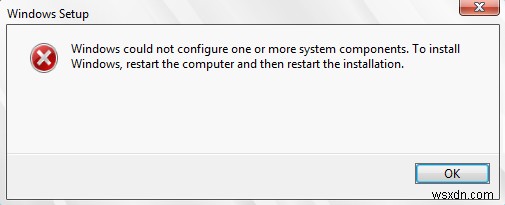 Windows ไม่สามารถกำหนดค่าคอมโพเนนต์ของระบบได้ตั้งแต่หนึ่งรายการขึ้นไป 