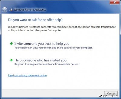วิธีขอหรือเสนอความช่วยเหลือโดยใช้ Remote Assistance ใน Windows 11/10/8/7 