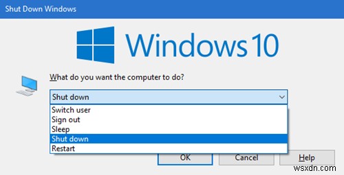 สร้างทางลัดเพื่อเปิดกล่องโต้ตอบการปิดระบบ (Alt+F4) ใน Windows 10 
