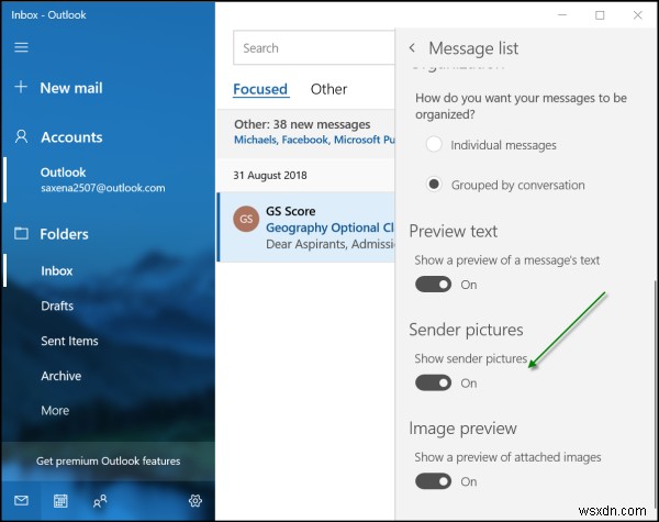 แสดงรูปภาพผู้ส่งในข้อความแอป Mail ใน Windows 11/10 